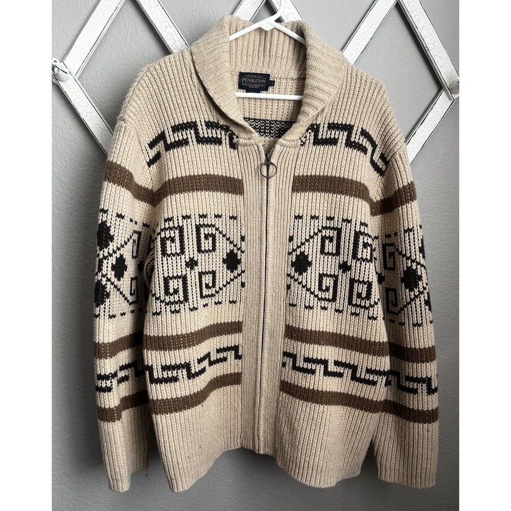 Pendleton Men's L Original Westerley Lambs Wool Zip Sweater Dude Big Lebowski